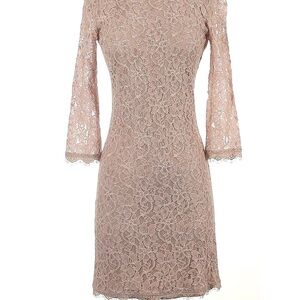 Diane Von Furstenberg Elegant Lace Dress in Tan
